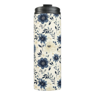 Rustic Cottagecore Blue Floral Garden Thermal Tumbler