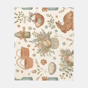 Rustic Cottagecore Easter Farmhouse Bunny Floral Fleece Blanket