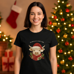 Rustic cottagecore Highland Cow Santa Hat black T-Shirt