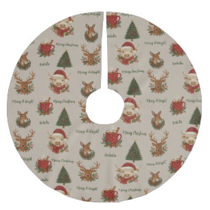rustic cottagecore merry christmas animals & cocoa brushed polyester tree skirt