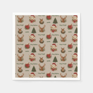 rustic cottagecore merry christmas animals & cocoa napkin