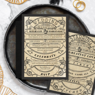 Rustic Cottagecore Typography Ticket Wedding Invitation