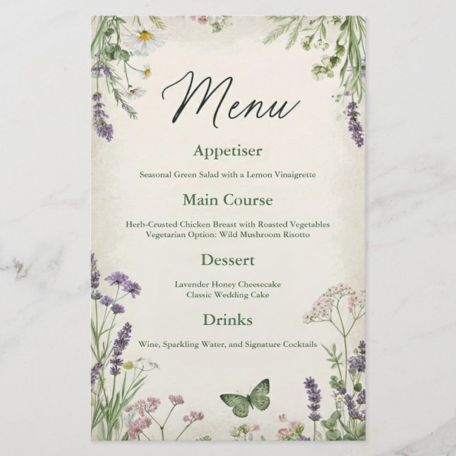 Rustic Cottagecore Wedding Menu Card (Front)
