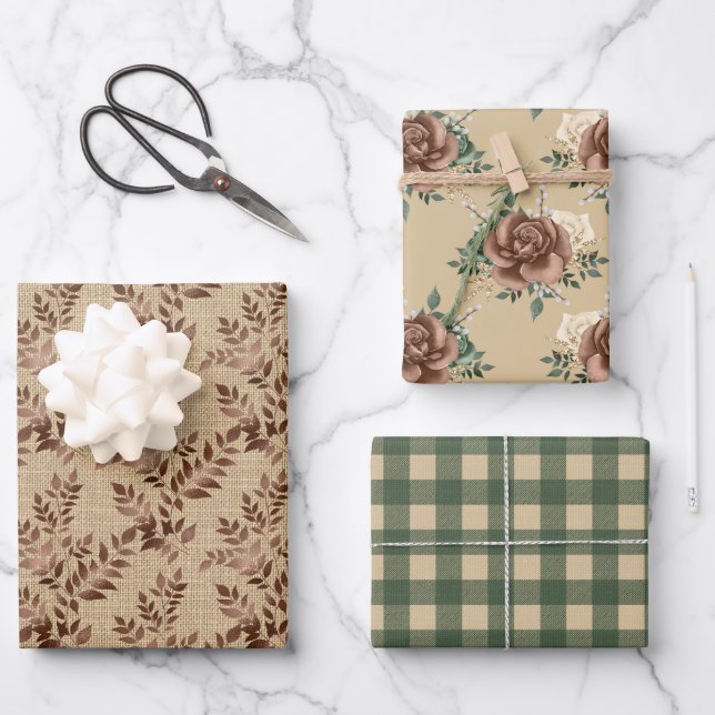 Rustic Cottagecore Wrapping Paper Sheets (Front)