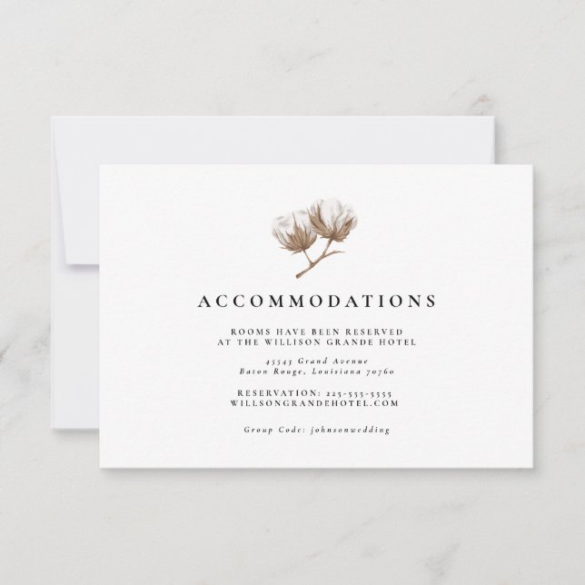 Rustic Cotton Accommodations Enclosure Card (Front)