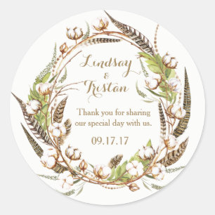 Rustic Cotton Floral Wedding Classic Round Sticker