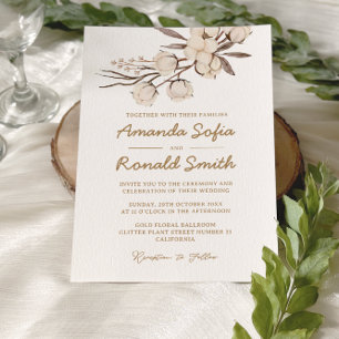 Rustic Cotton Floral Wedding Invitation
