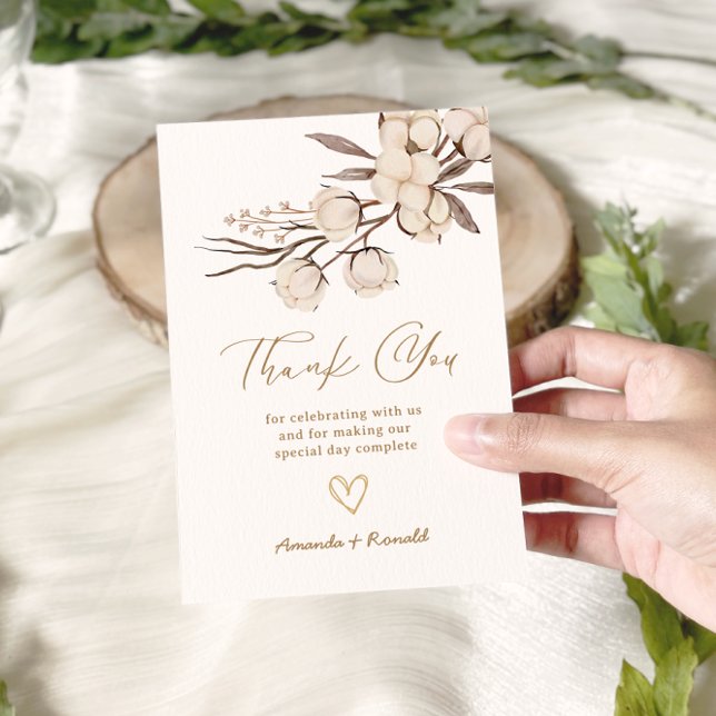 Rustic Cotton Floral Wedding Thank You Card (Creator Uploaded)