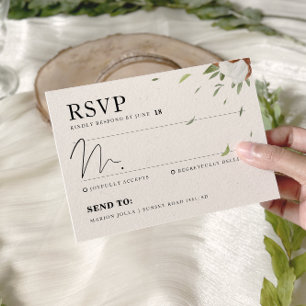 Rustic Cotton Greenery Wedding RSVP Card