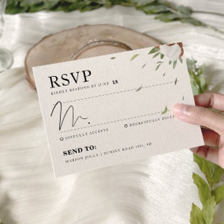 Rustic Cotton Greenery Wedding RSVP Card