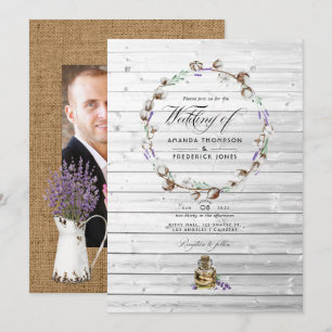 Rustic Cotton Lavender Country Barn Wedding Photo Invitation