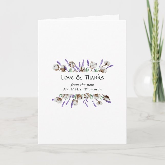 Rustic Cotton Lavender Country Wedding Thank You Card (Front)