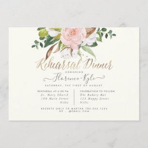 Rustic Cotton Rose Magnolia Rehearsal Dinner Invitation