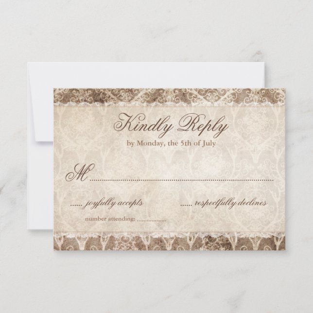 Rustic Country Antler + Lace Wedding RSVP Cards (Front)