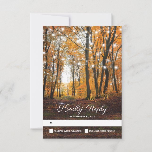 Rustic Country Autumn Fall Woodland Wedding RSVP (Front)