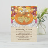 Rustic Country Autumn Pumpkin Lace Wedding Invitation (Standing Front)