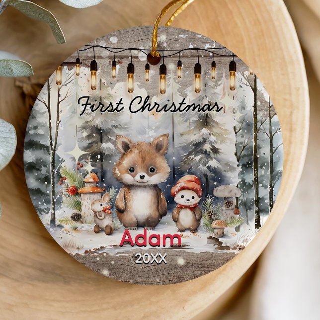 Rustic country baby first Christmas baby bear Ceramic Tree Decoration (Creator Uploaded)
