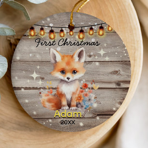 Rustic country baby first Christmas fox Ceramic Tree Decoration