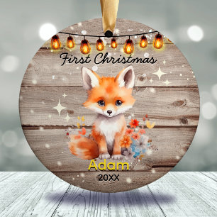 Rustic country baby first Christmas fox Ceramic Tree Decoration