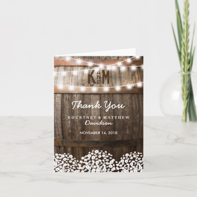 Rustic Country Babys Breath Thank You Card (Front)