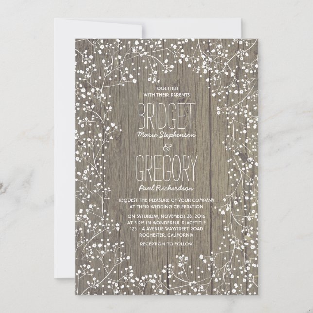 Rustic Country Baby's Breath Wedding Invitation (Front)