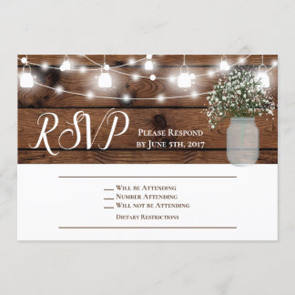 Rustic Country Babys Breath Wood Wedding RSVP Card