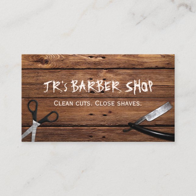 Rustic Country Barber Shop Scissors and Razor Business Card (Front)