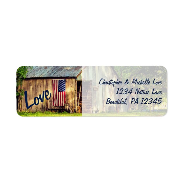 Rustic Country Barn American Flag Love Address (Front)