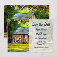 Rustic Country Barn American Flag Save the Date