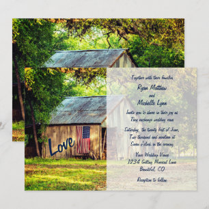 Rustic Country Barn American Flag Wedding Invite