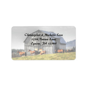 Rustic Country Barn and Horses Address Label