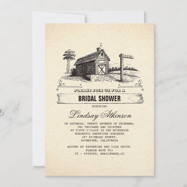 Rustic Country Barn Bridal Shower Invitations (Front)
