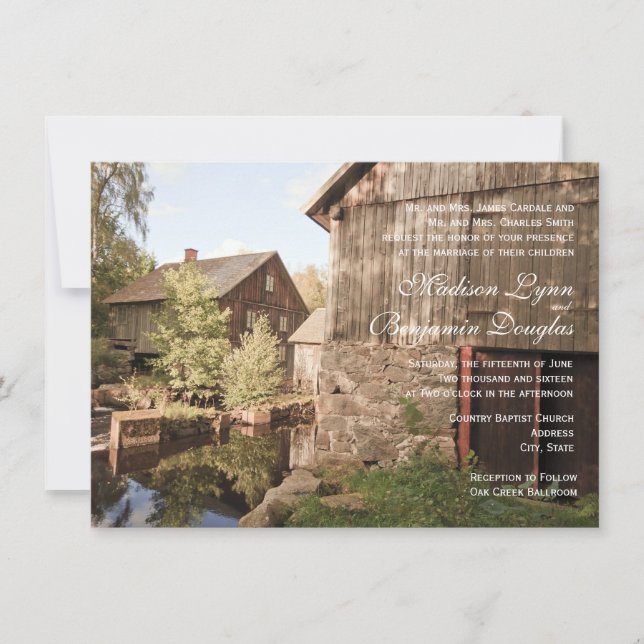 Rustic Country Barn Cabin Wedding Invitations (Front)