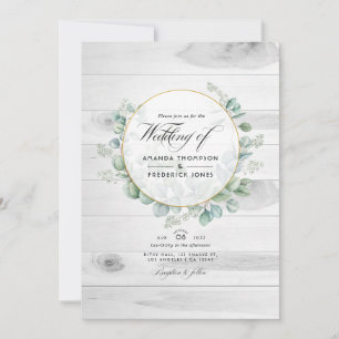 Rustic Country Barn Eucalyptus  QR Code Wedding Invitation