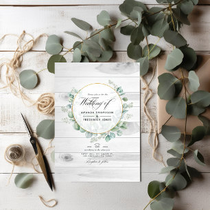 Rustic Country Barn Eucalyptus QR Code Wedding Invitation