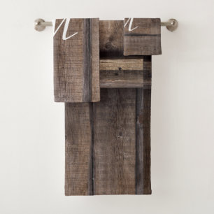 Rustic Country Barn Farmhouse Initial  Bath Towel Set