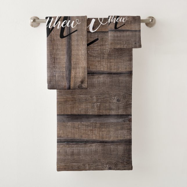 Rustic Country Barn Farmhouse Monogrammed Name  Bath Towel Set (Insitu)