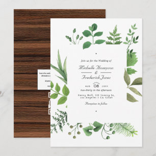 Rustic Country Barn Greenery QR Code RSVP Wedding Invitation