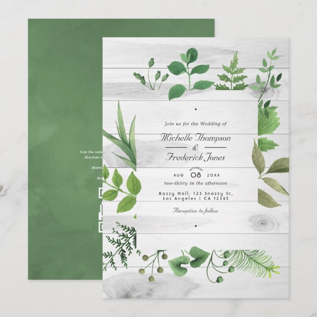 Rustic Country Barn Greenery Wedding Photo Invitat Invitation (Front/Back)