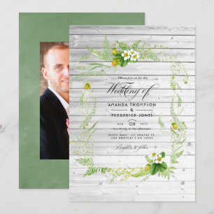 Rustic Country Barn Greenery Wedding Photo Invitation
