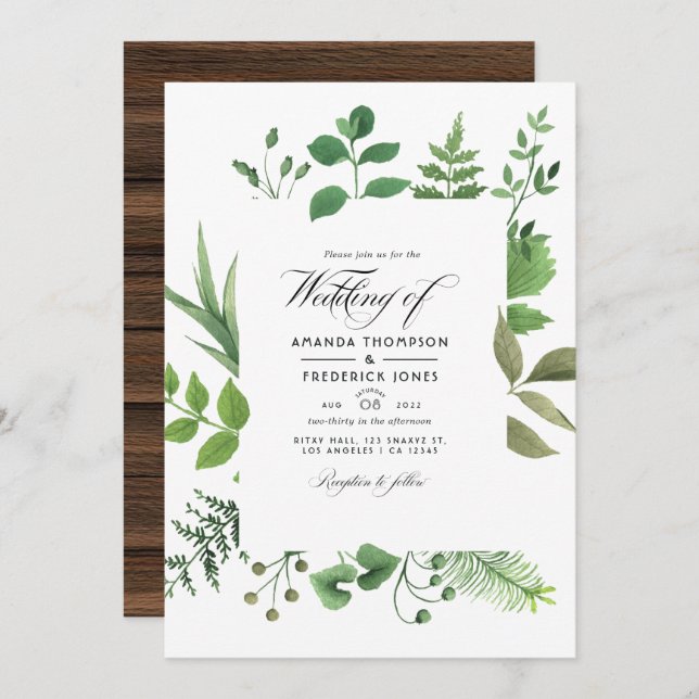 Rustic Country Barn Greenery Wedding Photo Invitation (Front/Back)