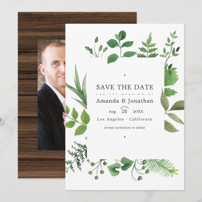 Rustic Country Barn Greenery Wedding Photo Save The Date (Front/Back)