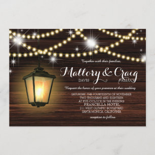 Rustic Country Barn Lantern String Lights Wedding Invitation