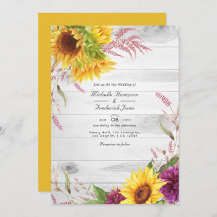 Rustic Country Barn QR Code RSVP Sunflower Wedding Invitation