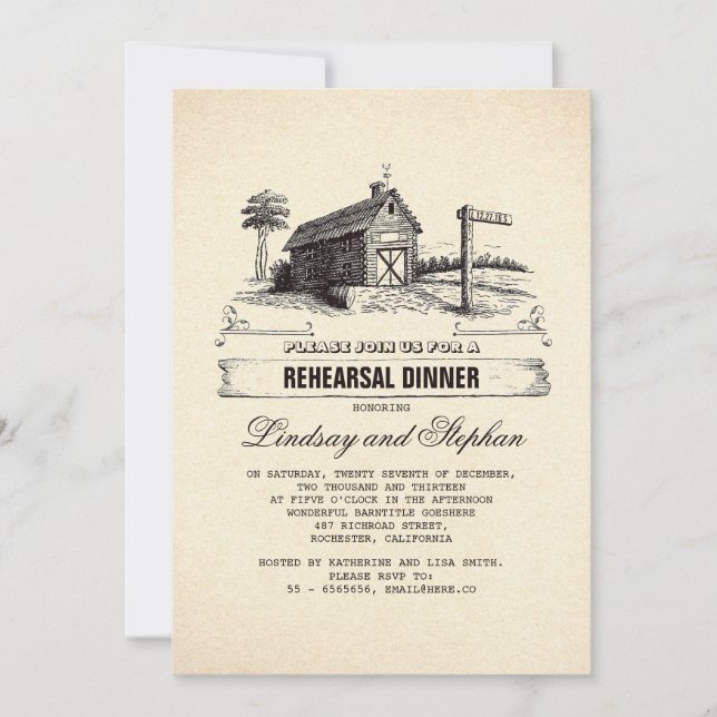 Rustic Country Barn Rehearsal Dinner Invitations (Front)