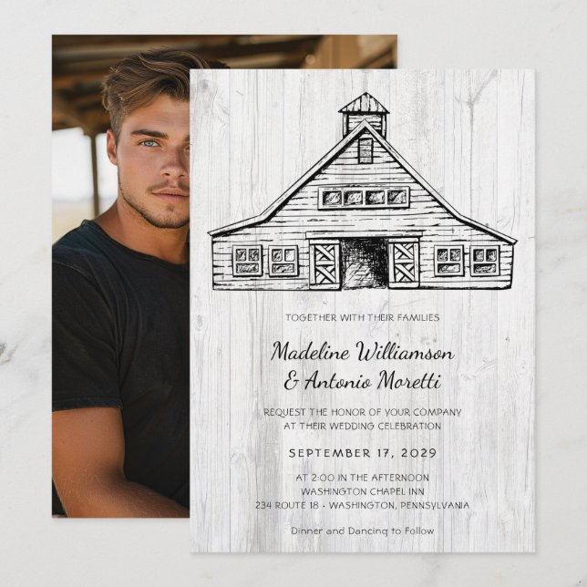 Rustic Country Barn Simple Wood Wedding Invitation (Front/Back)