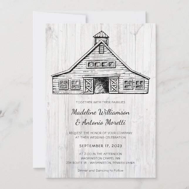 Rustic Country Barn Simple Wood Wedding Invitation (Front)