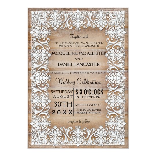 Rustic Country Barn Style Lace n Wood Wedding Card