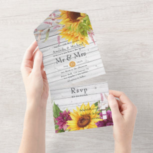 Rustic Country Barn Sunflower Wedding All In One I All In One Invitation
