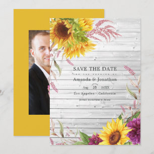 Rustic Country Barn Sunflower Wedding Photo Save The Date